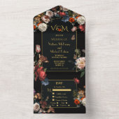 Rembrandt Donkere & Sombere Bloemige Trouw Initial All In One Uitnodiging (Binnen)