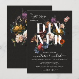 Rembrandt Floral Dark & Moody Rehearsal Dinner Kaart