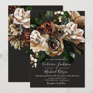 Rembrandt Floral Dark & Moody Wedding Invitation Kaart
