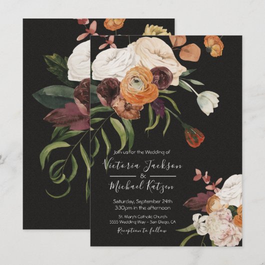 Rembrandt Floral Dark & Moody Wedding Invitation Kaart (Voorkant / Achterkant)