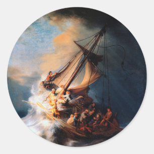 Rembrandt - het Storm van het Zee van Galilea Ronde Sticker