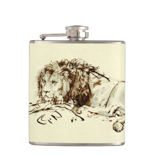 Rembrandt Ink Schets van een Lion Heupfles