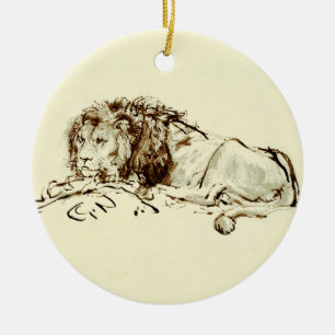 Rembrandt Ink Schets van een Lion Keramisch Ornament