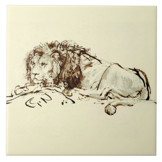  Rembrandt Ink Schets van een Lion Tegeltje (Voorkant)