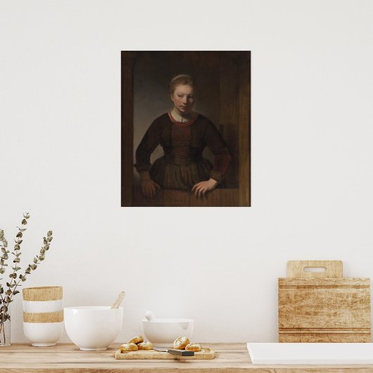 Rembrandt - Jonge Vrouw bij een Open Halfdeur Poster (Keuken)