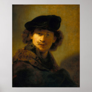 Rembrandt - zelfportret met Velvet Beret Poster