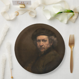 Rembrandt Zelfportret: Nederlandse Gouden Eeuw sch Papieren Bordje