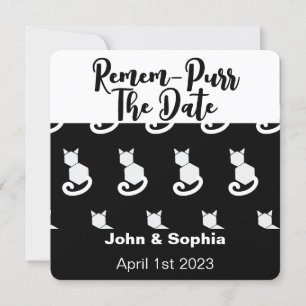 Remem-Purr Grappige Moderne Zwart en Wit Kat QR Save The Date