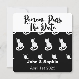 Remem-Purr Grappige Moderne Zwart en Wit Kat QR  Save The Date
