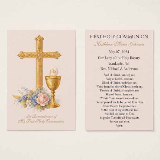 Remembrance Prayer Card for First Holy Communion (Devant & derrière)
