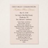 Remembrance Prayer Card for First Holy Communion (Dos)