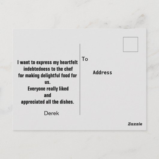 Remerciant au chef Carte postale (Dos)