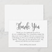 Remerciement simple. Faire-part de mariage noir et (Devant / Derrière)