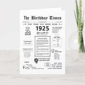 Remerciements 1925 L'Année De Votre Naissance Carte D'Anniversai