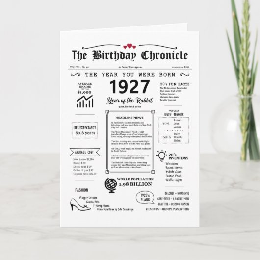 Remerciements 1927 L'Année De Votre Naissance Carte D'Anniversai (Devant)