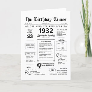 Remerciements 1932 L'Année De Votre Naissance Carte D'Anniversai
