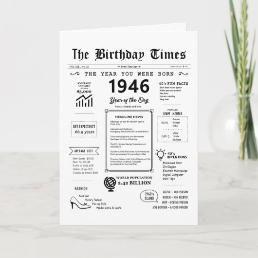 Remerciements 1946 L'Année De Votre Naissance Carte D'Anniversai (Devant)