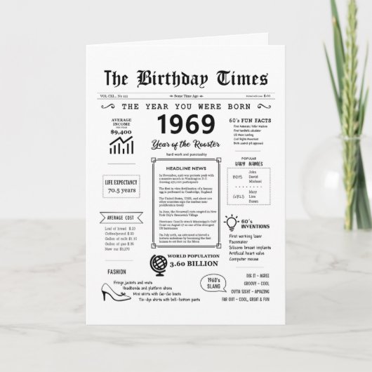 Remerciements 1969 L'Année De Votre Naissance Carte D'Anniversai (Devant)