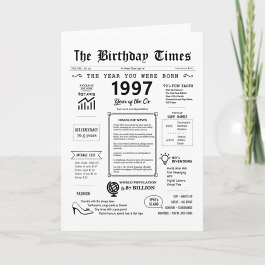 Remerciements 1997 L'Année De Votre Naissance Carte D'Anniversai (Devant)