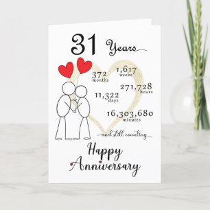 Remerciements 31e anniversaire de Mariage Carte avec ballons car