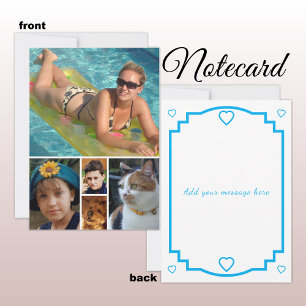 Remerciements 5 photo ajouter un message texte bleu carte de not