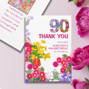 Remerciements 90e anniversaire fête bouquet floral carte de reme