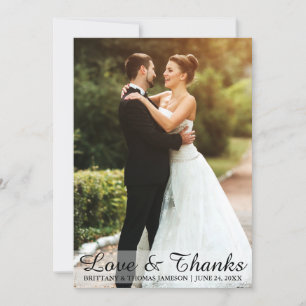 Remerciements Amour de mariage et mercis jeune mariée et carte