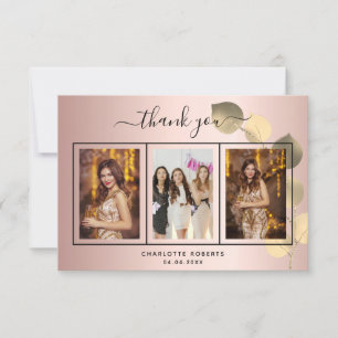 Remerciements Anniversaire rose or eucalyptus carte de remerciem