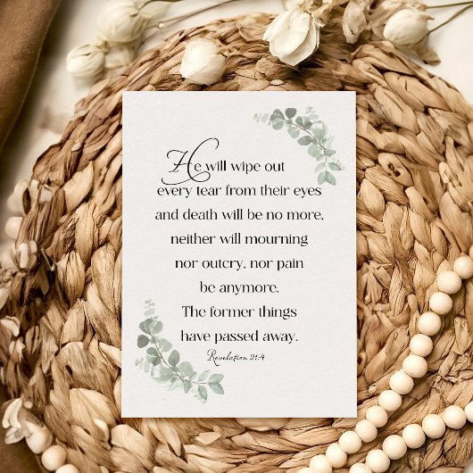 Remerciements Apocalypse 21:4 Carte de Sympathie