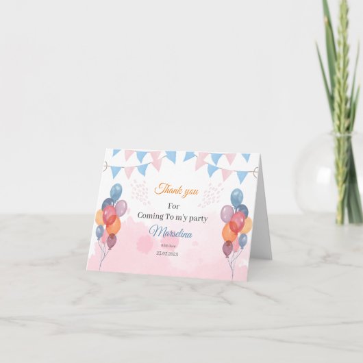 Remerciements Aquarelle Balloon Anniversaire Carte de remercieme (Devant)
