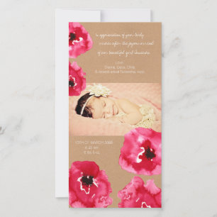 Remerciements Aquarelle Fleurs de pavot Baby Girl Carte de remer