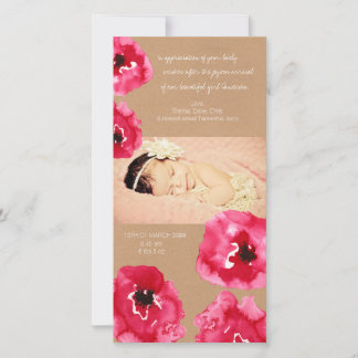 Remerciements Aquarelle Fleurs de pavot Baby Girl Carte de remer