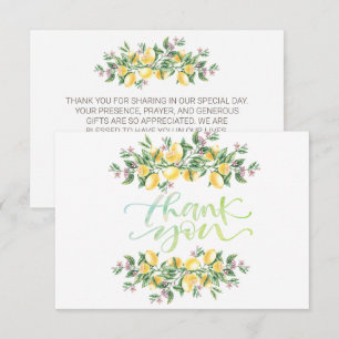 Remerciements Aquarelle Lemons Fleurs Botaniques Carte de remerc
