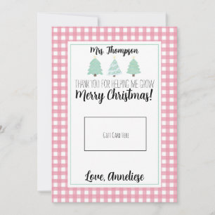 Remerciements Aquarelle Pastel Tree Teacher Carte Cadeau de Noël