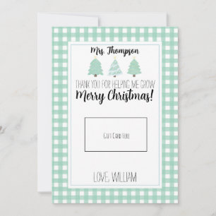 Remerciements Aquarelle Pastel Tree Teacher Carte Cadeau de Noël