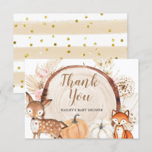 Remerciements Baby shower Citrouille Boho Woodland Carte de reme