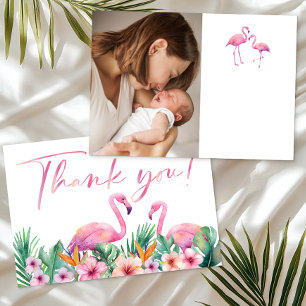Remerciements Baby shower de Flamant rose tropical Carte de reme