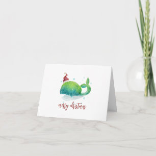Remerciements Baleine mignonne avec Santa Hat Carte de vacances
