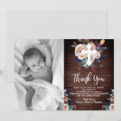 Remerciements Baptême bleu floral de la dusse Carte de remerciem (Devant / Derrière)