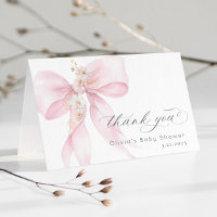 Bébé rose en Baby shower fleuri Carte de remerciem