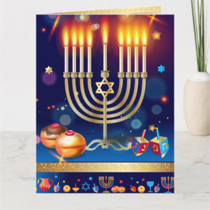 Remerciements Belle carte de voeux de Menorah d'or de Hanoukka