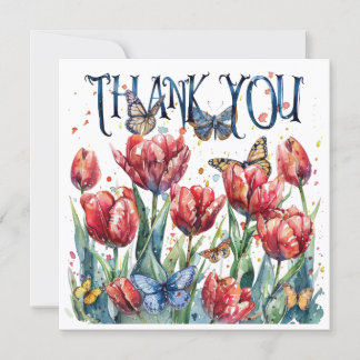 Remerciements Belles tulipes et papillons. Carte de remerciement