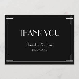 Remerciements Black Great Gatsby Art Déco Mariage Carte de remer