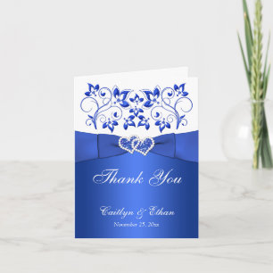 Remerciements Bleu, Flore blanche, Coeurs Mariage Carte de remer