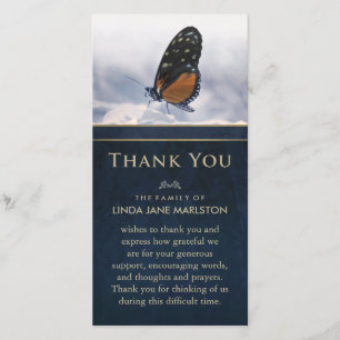 Remerciements Bleu Golden Butterfly Sympathy Carte de remercieme