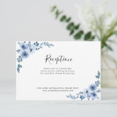 Remerciements bleu watercolor fleurs carte de réception (Debout devant)