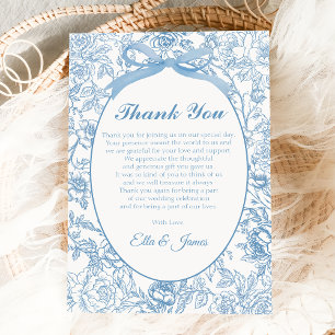 Remerciements Blue Bow Chinoiserie Floral Mariage Carte de remer