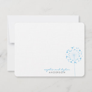 Remerciements Blue Dandelions Love Hearts Mariage Carte de remer