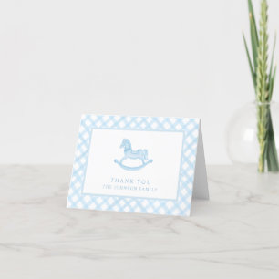 Remerciements Blue En vichy Rocking Horse Baby Carte de remercie
