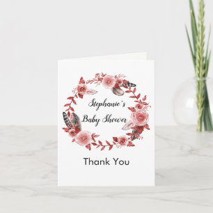 Remerciements Boho Feathers Baby shower de couronne Carte de rem